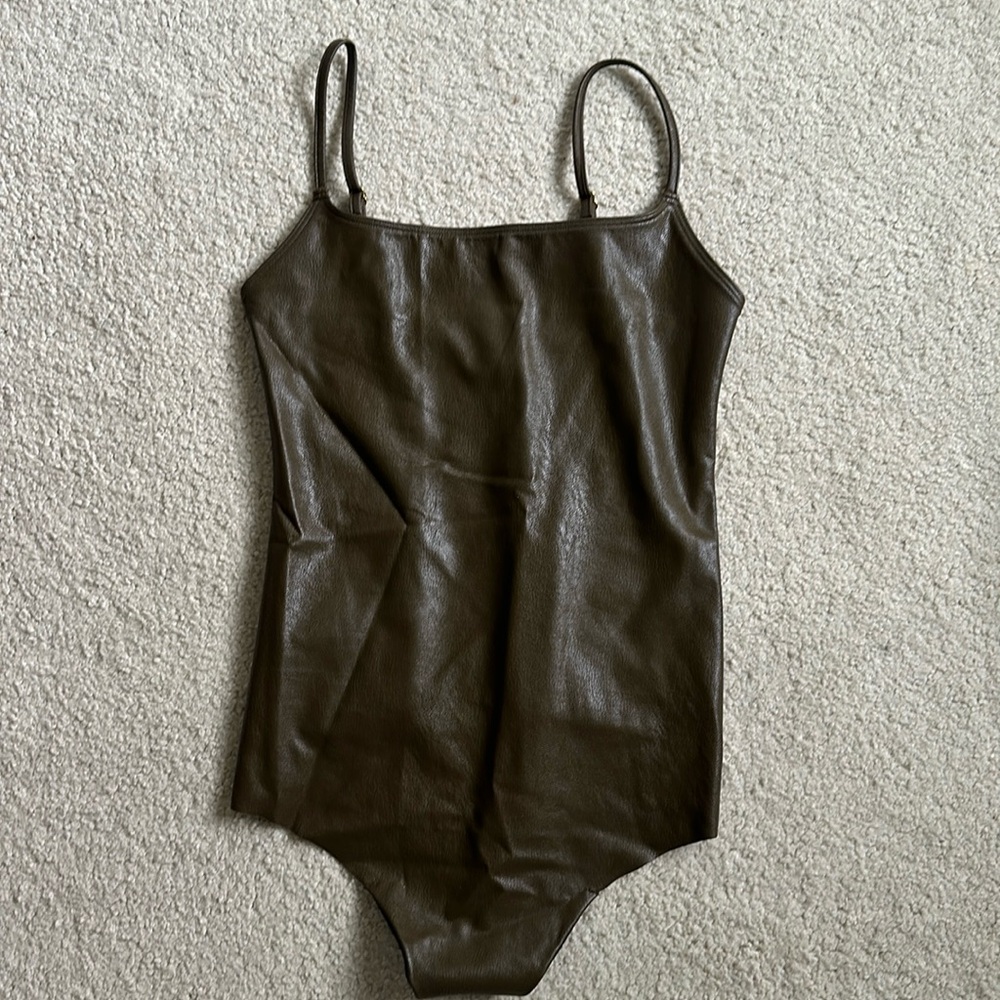 Army Green/Brown Leather Bodysuit